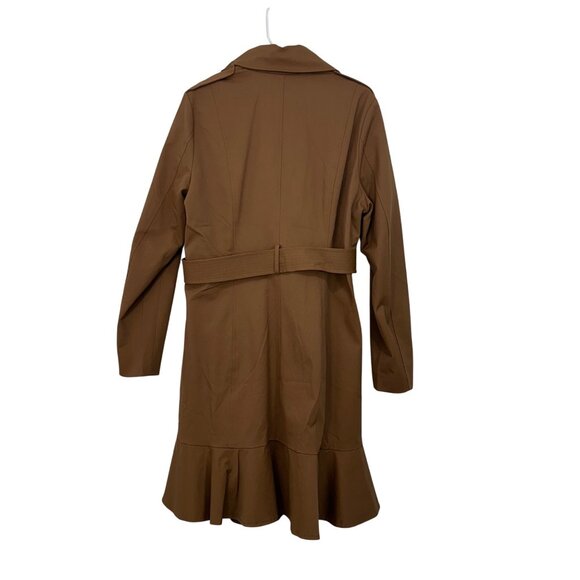 New York & Company Brown Double-Breasted Belted Trench Coat Ruffle Hem Womens XL - Picture 9 of 16